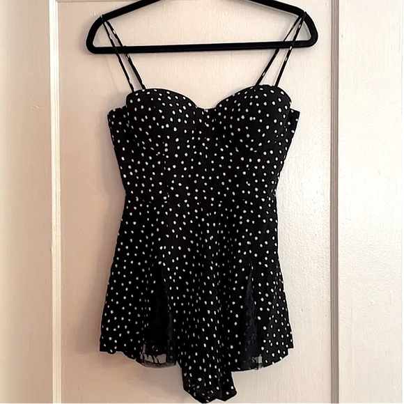 NBD Revolve Polka Dot Romper black and white corset shorts L M - Picture 2 of 5